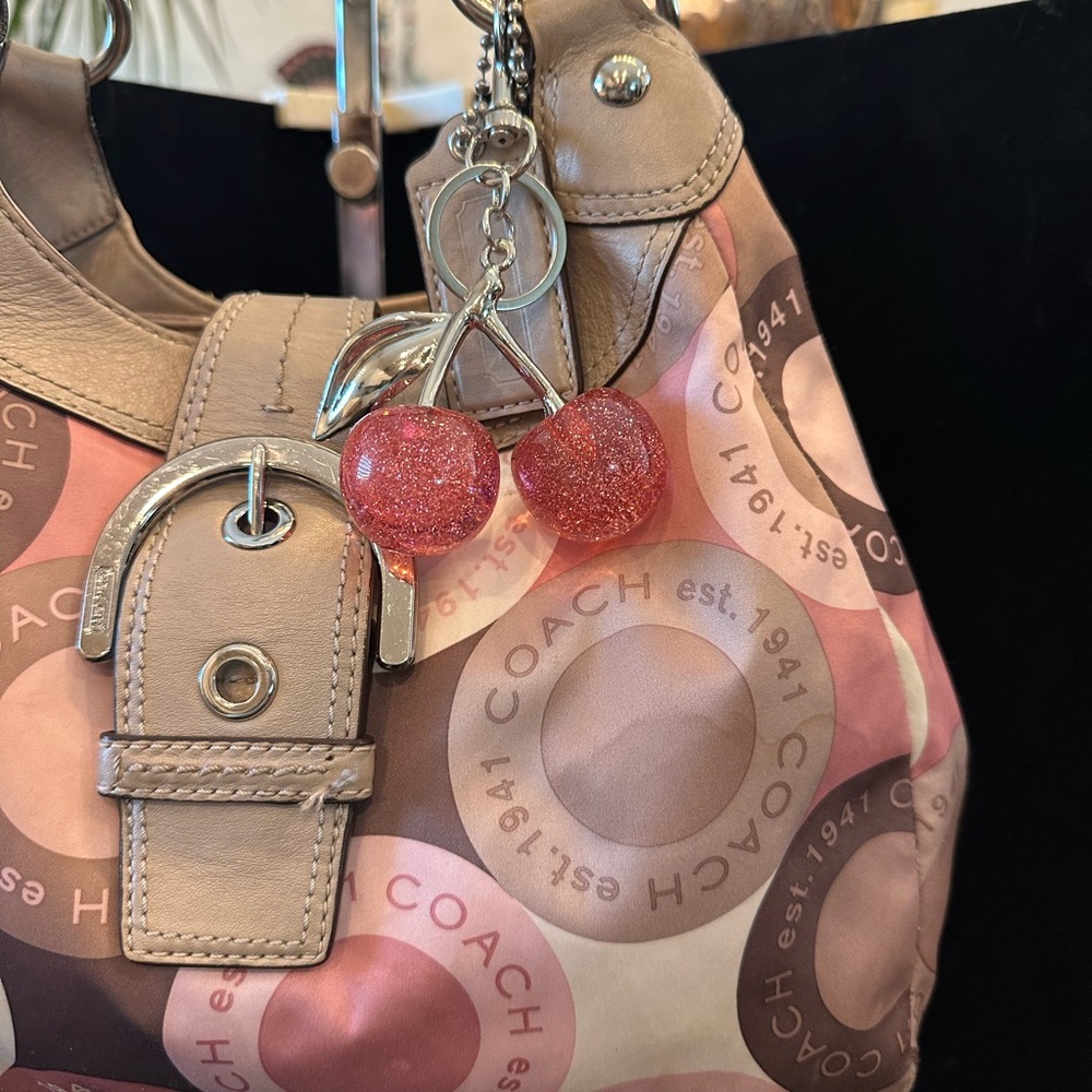 Coach 2011 Pink and Taupe Circle-Print Shoulder Satchel with Charm - Picture 2 of 15